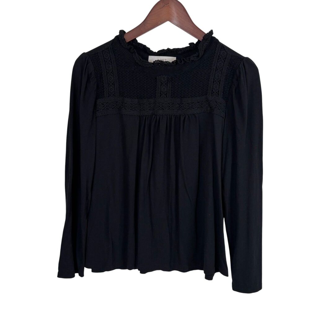 Loft Black Crochet Long Sleeve Blouse Top Women's Medium